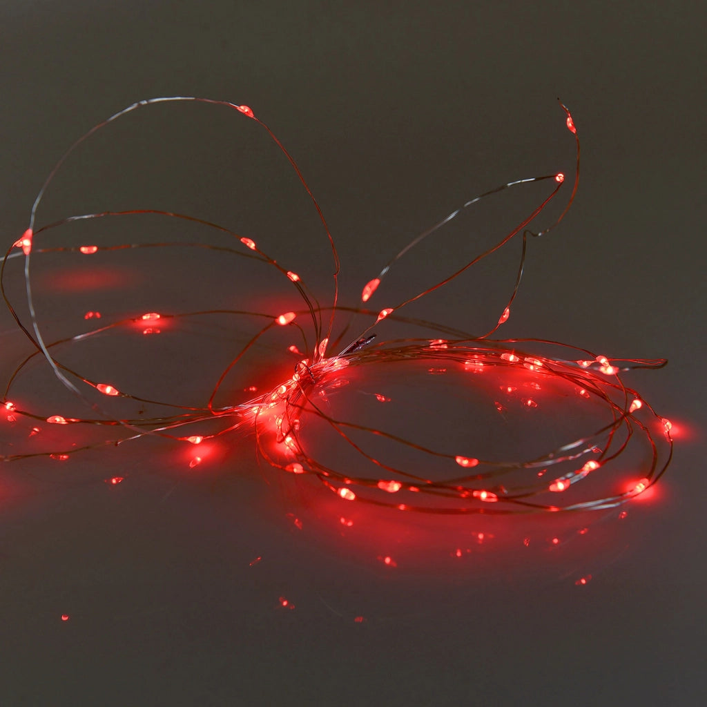CATENA LUMINOSA A BATTERIA CON 50 MICROLED ROSSI SU FILO METALLICO FLESSIBILE DA 5 METRI - DECORAZIONE NATALIZIA WEDDING E ALLESTIMENTI INTERNI