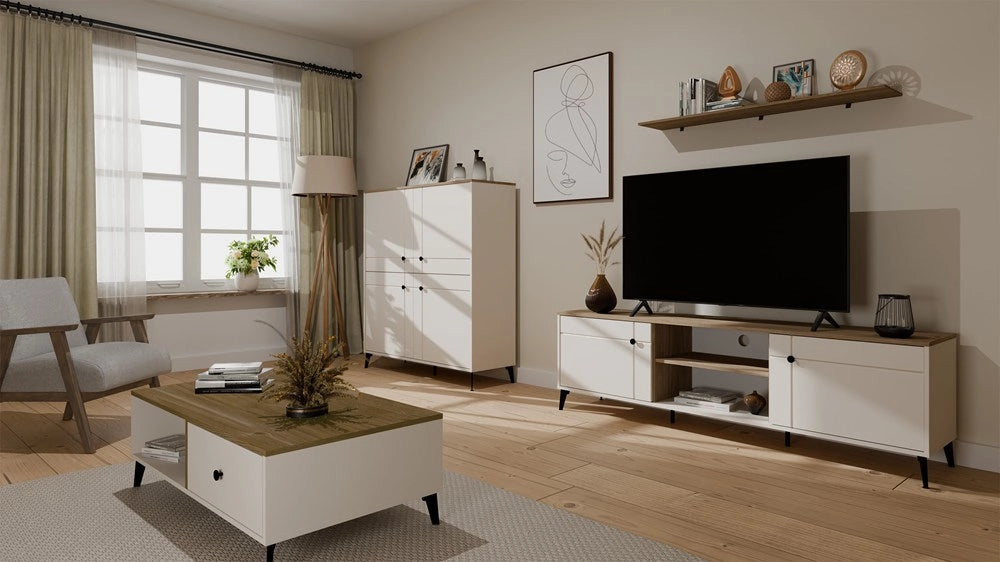 Cassettiera POINT 4d cashmere beige rovere CASTELLO mobile 4 ante 8 ripiani per soggiorno