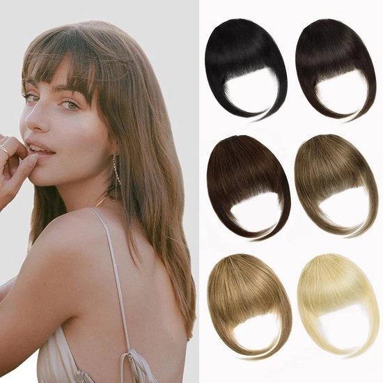Clip-in Frangia a Pony 100% Capelli Naturali - 15 cm Lunghezza - Peso Leggero 10 g - Aspetto Setoso Naturale