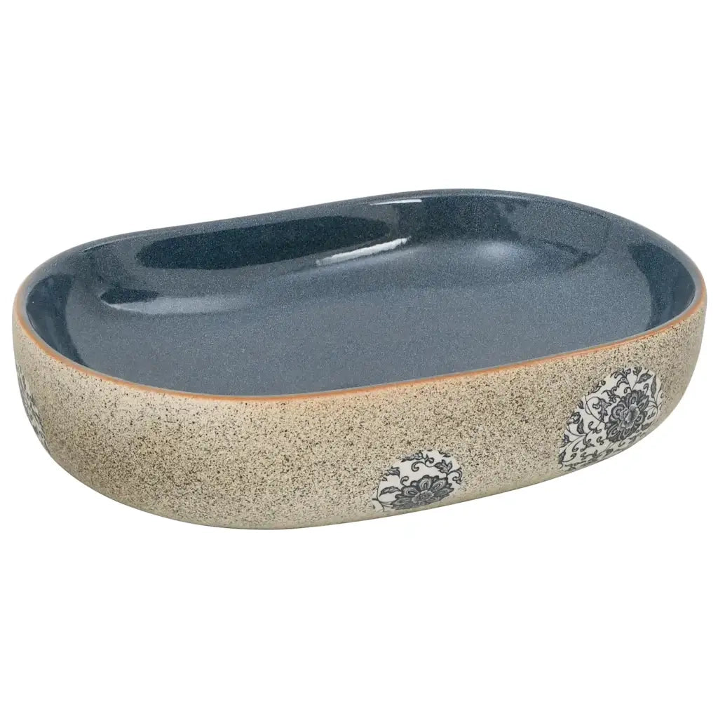 Lavabo da Appoggio Sabbia e Blu Ovale 59x40x14 cm Ceramica 155103