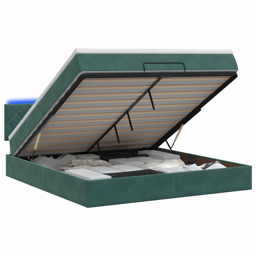 Letto Ottomano con Materasso e LED Verde Scuro 180 x 200 cm 3457230