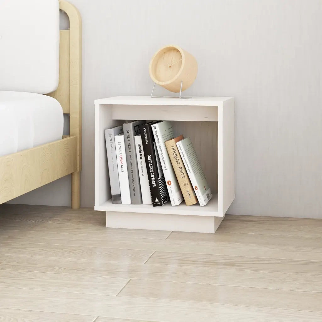 Comodini 2 pz-Set di 2 Tavolino da notte Bianchi 40x30x40 cm in Legno Massello di Pino