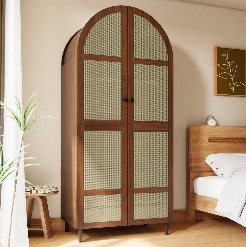 Armadio guardaroba 80x50x179 cm noce， ante arrotondate， con cassetto