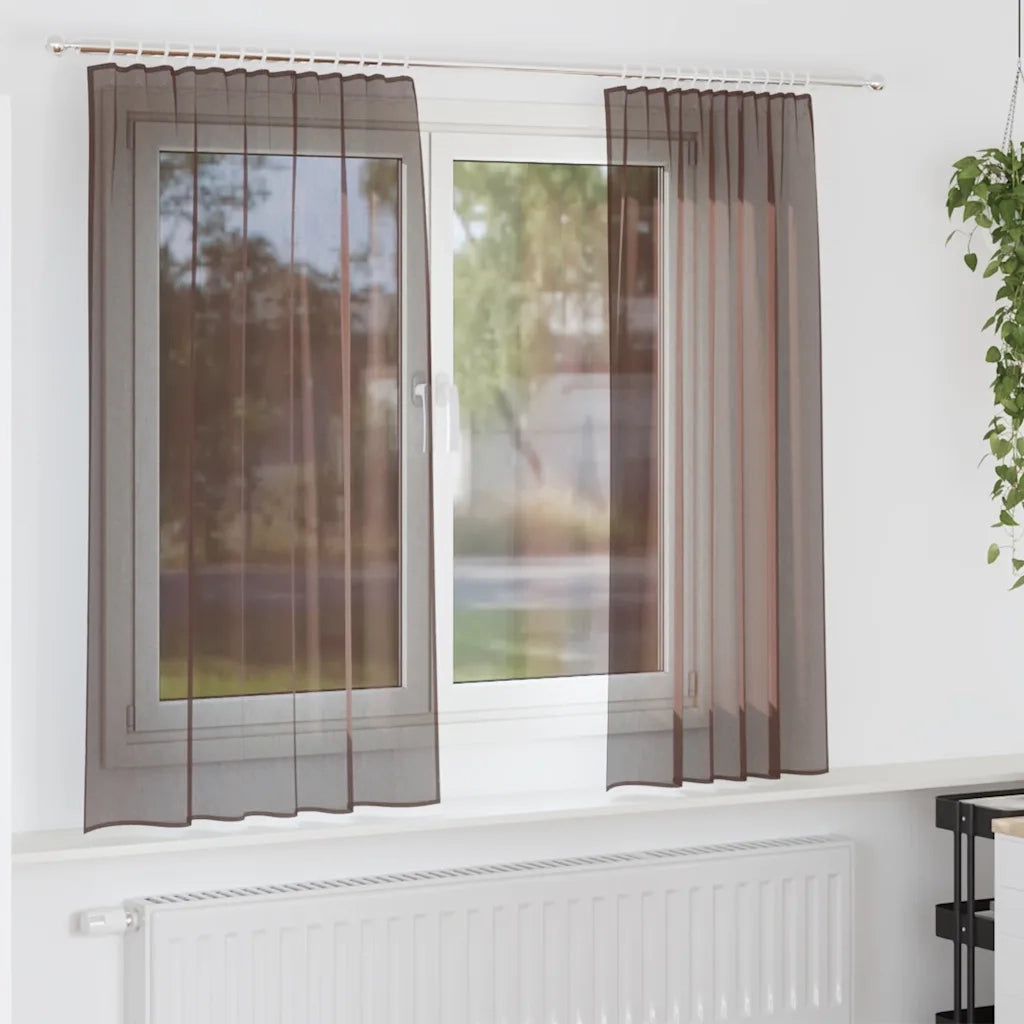 Tende in Voile con Linguetta 2 pz Marrone 4102262