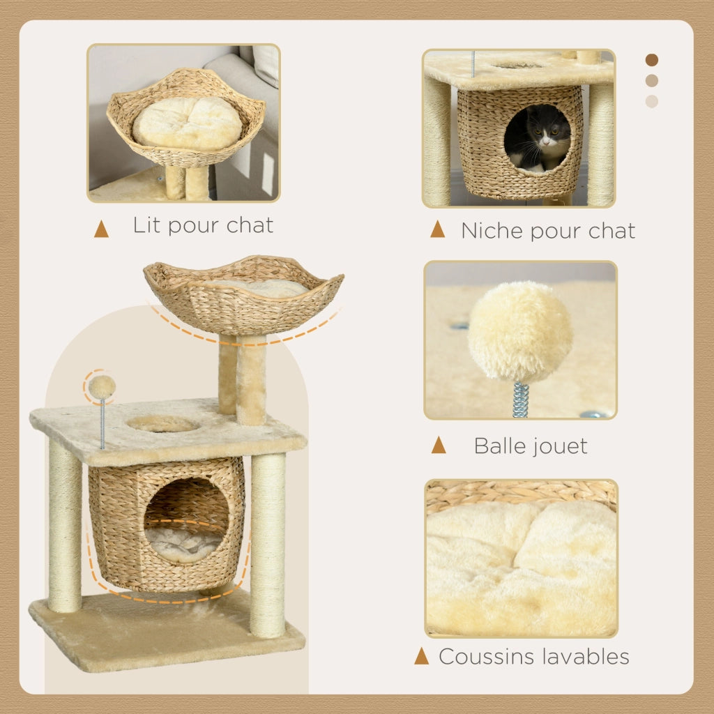 Albero per gatti con tiragraffi in sisal e nicchia ¨C zephmum ¨C beige 45x40x74 cm