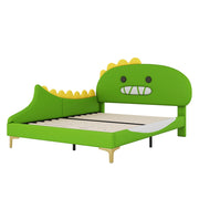 Letto bambino 140×200 cm con testiera a dinosauro; senza materasso; PU e MDF; verde per camera dei bambini