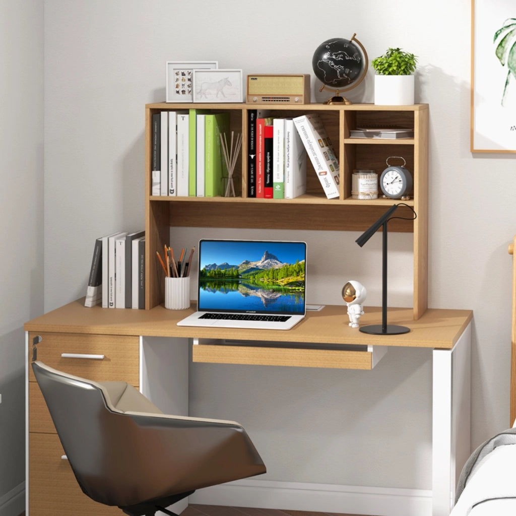 Libreria da scrivania per computer con 4 cubi e scomparto posteriore aperto, Organizzatore di stoccaggio per scrivania Naturale-Scaffali e librerie