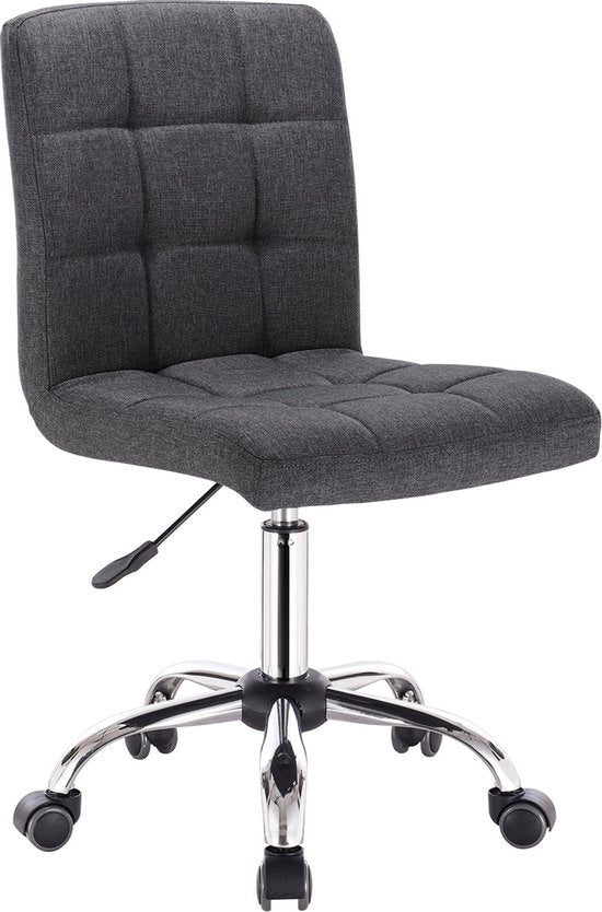 Sedia da Ufficio in Pelle di Lino - Senza Braccioli - Con Rulli e Regolabile in Altezza - Pelle di Lino, Sedia - 42,5x41x91 - Grigio Scuro