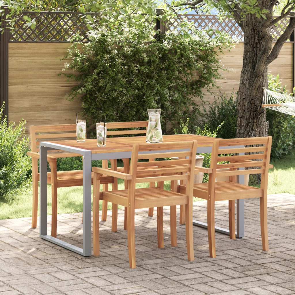 Tavolo da pranzo da esterno Grigio 140x80x75 cm Acciaio e Legno Massello di Acacia