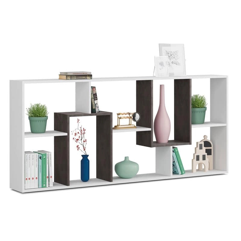 Scaffale Libreria 8 Vani Reversibile Verticale O Orizzontale Mobile Divisorio Da Parete Design Moderno Per Soggiorno Studio E Living 180 x 80 x 25 Cm Bianco E Ossido