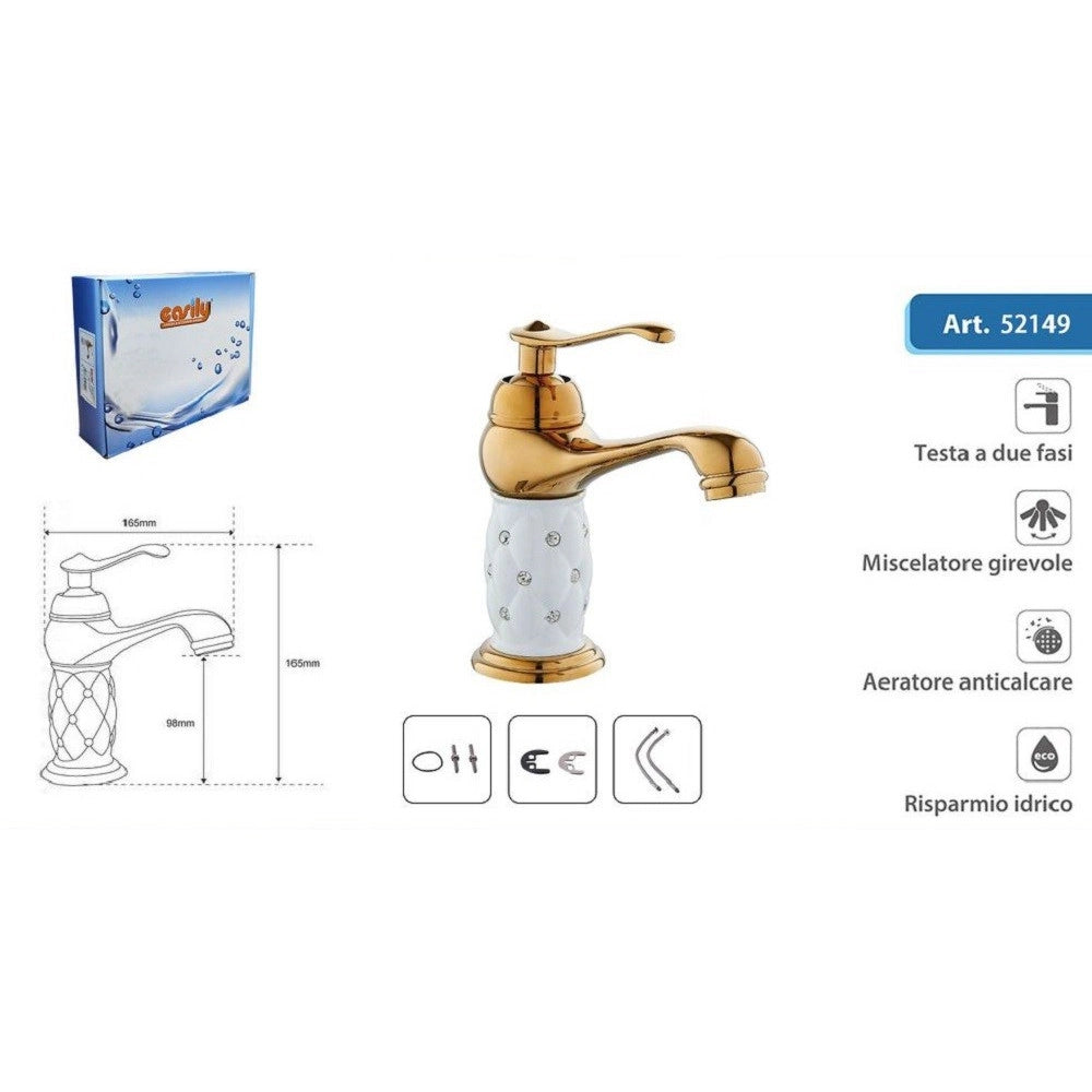 Trade Shop - Rubinetto Per Lavabo Con Brillantini Miscelatore Bagno Monoforo Oro Basso 52149 -