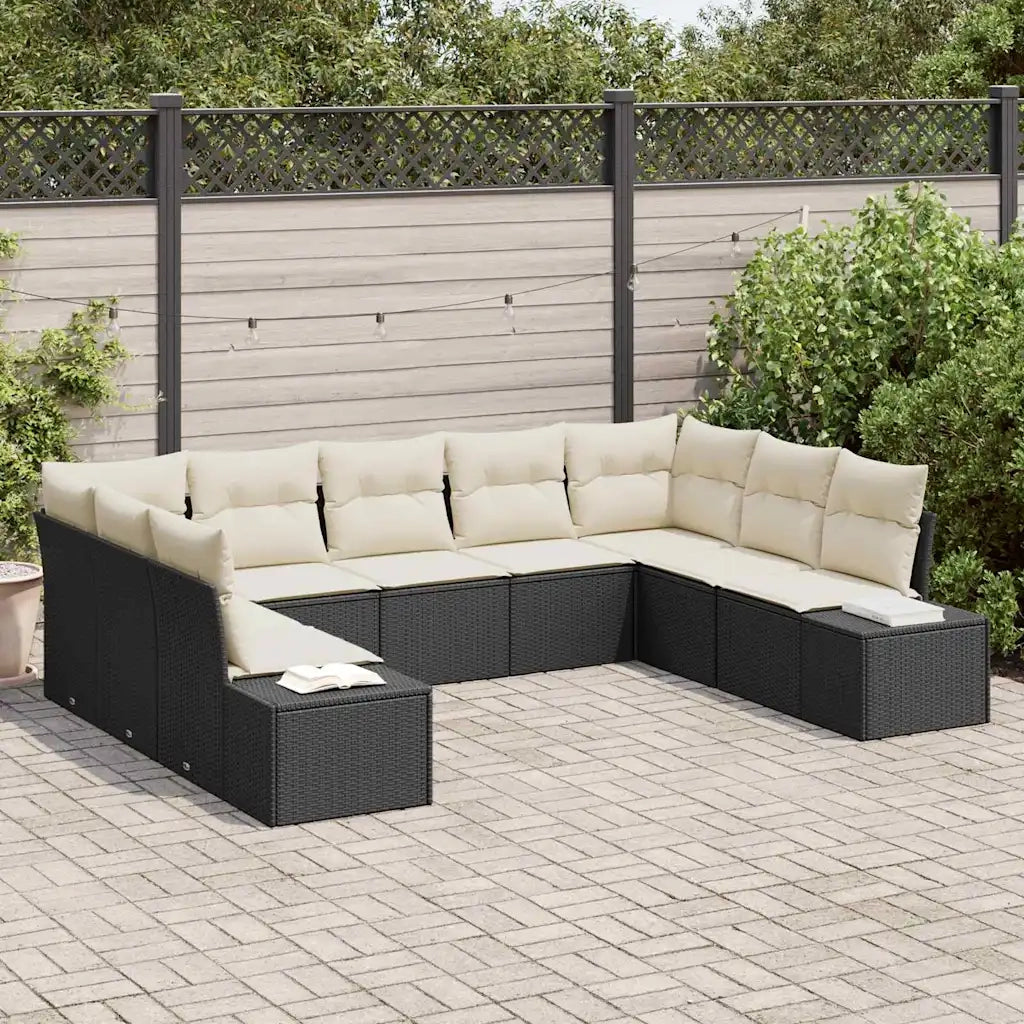 Set Divano da Giardino con cuscino 9 pcs Nero polyrattan 3347217