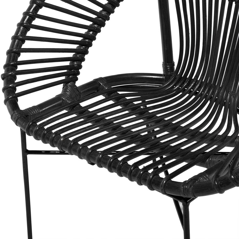 Poltrona Rattan Vimini Nero Gambe in Metallo Nero Papasan Soggiorno Sala da Pranzo