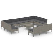 Set di mobili da giardino mobili da esterno 14 pezzi con cuscini resina intrecciata grigia 02_0015857