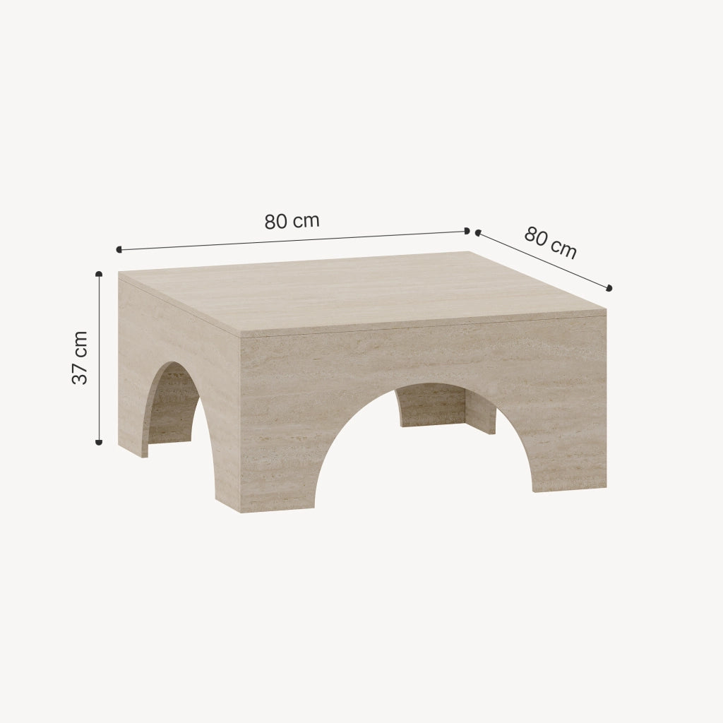 Tavolino da Salotto Vivatka con Piano Quadrato 80 x 80 x 37 cm - Colore Travertino [en.casa]