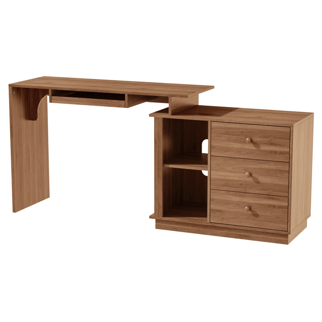 Scrivania con piano estraibile; 2 vani e 3 cassetti - per studio - in MDF - noce