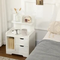 Comodino Multi-Rangement con 2 Cassetti e Vano Scaffale, Legno, Bianco