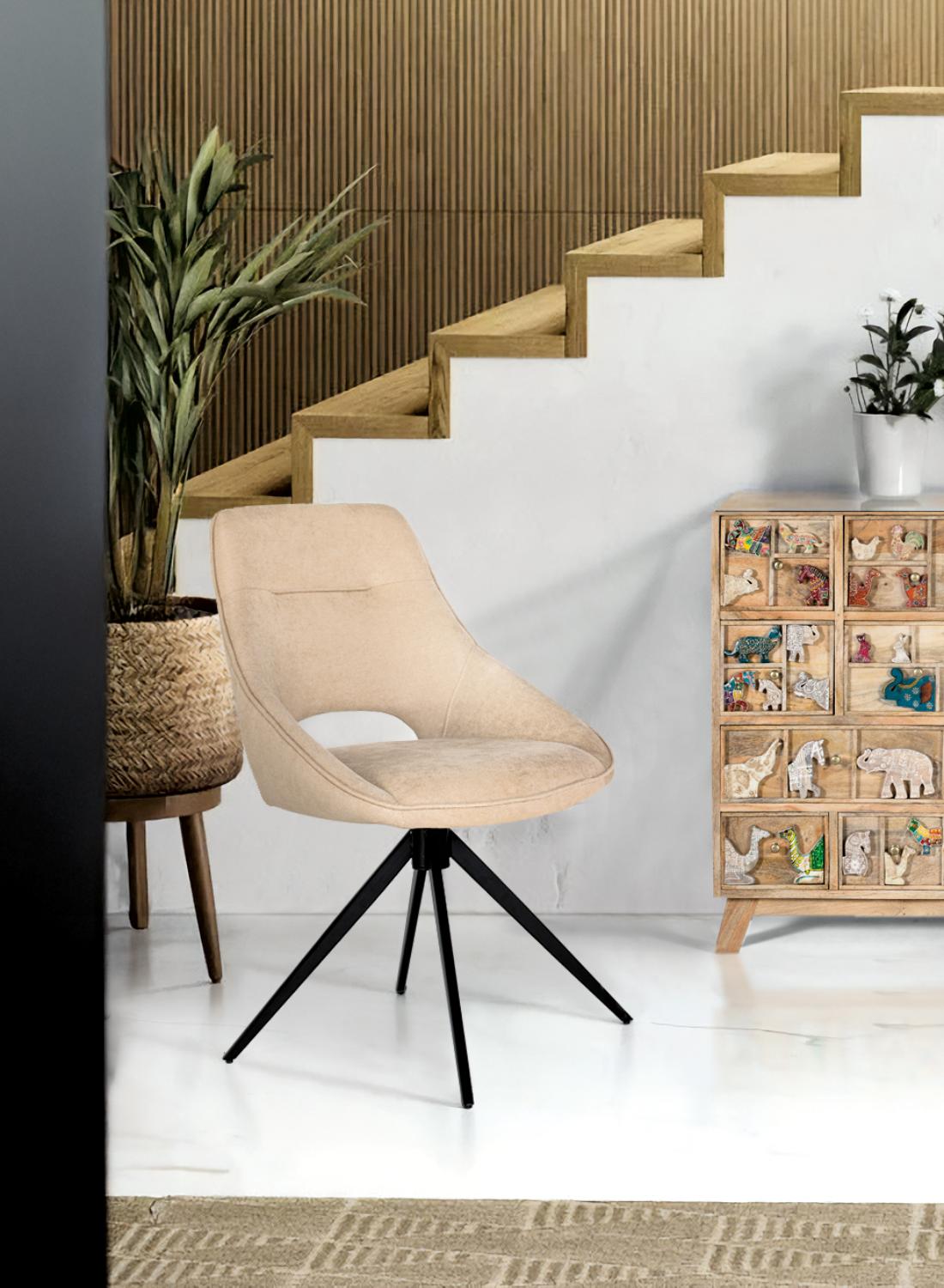 Set di due sedie girevoli rivestite in tessuto e struttura in acciaio