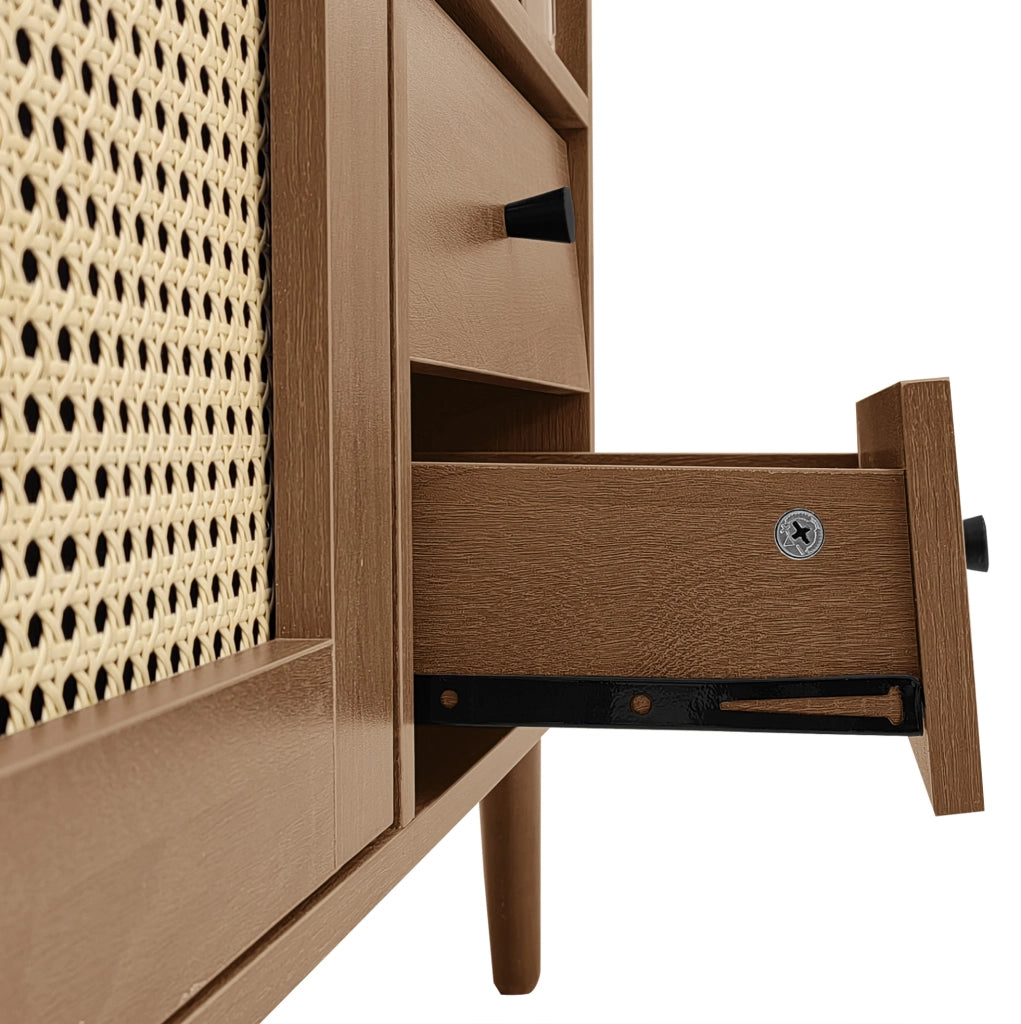Credenza country con ante in rattan, 130x40x75,5 cm
