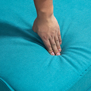 Divano Componibile a L con Braccioli e Poggiapiedi 222x154.5x71 cm in Tessuto Effetto Lino Blu e Nero