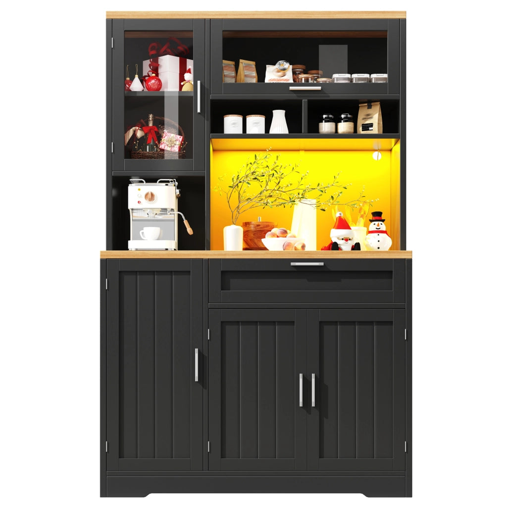 Armadio alto con LED USB e vetrine, 104x40x180 cm, nero