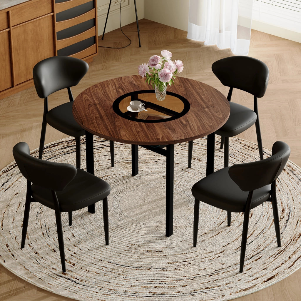 Tavolo da pranzo rotondo in MDF con intarsio in vetro, per 4-6 persone, per sala da pranzo e cucina, 100 cm