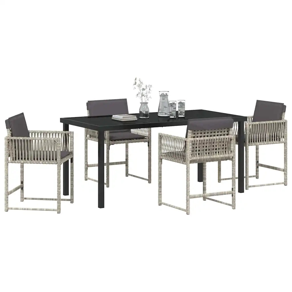 Set da Pranzo per Giardino 5 pz | Set Salotto da Giardino Grigio chiaro polyrattan
