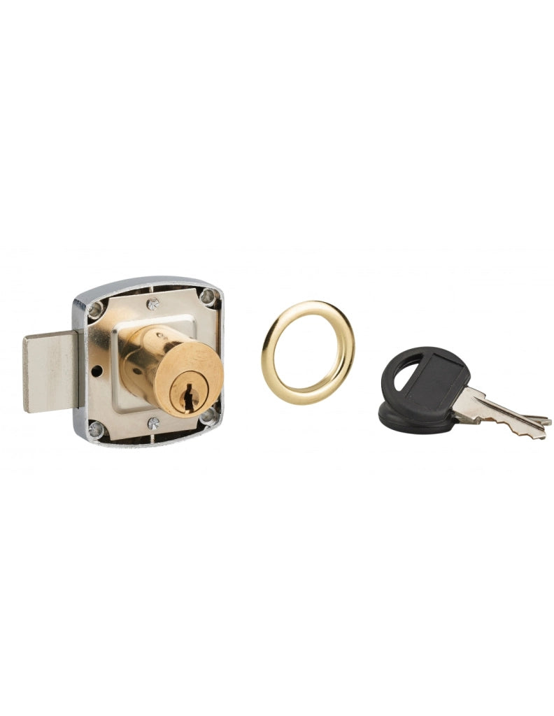 Serratura da applicare per porte di mobili, asse 20 mm, 40 x 40 mm, nichelato, 2 chiavi – THIRARD