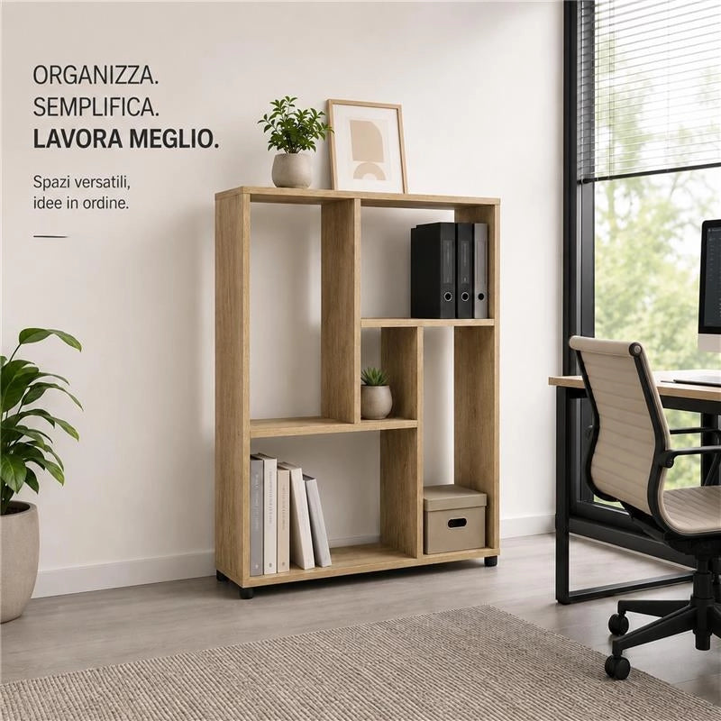 LIBRERIA IN MDF ROVERE CON RIPIANI SFALSATI MISURE: 80X24X82,5 CM