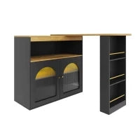 Moderno tavolo da bar allungabile, con spazio di stoccaggio, Rotabile, 138-193×39×105 cm, Nero