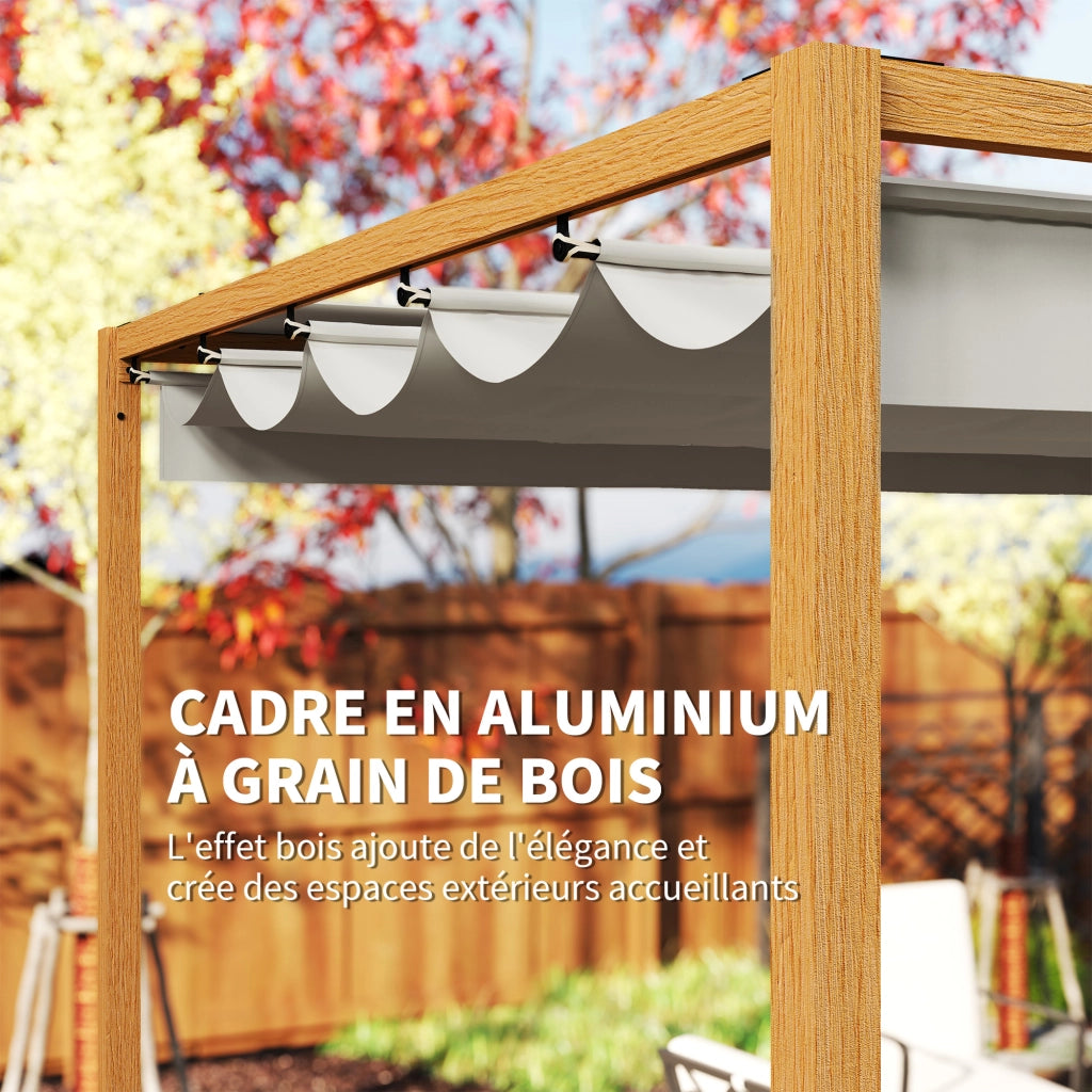 Pergola da giardino con tetto retrattile ¨C Zephmum ¨C Alluminio effetto legno 4x3 m