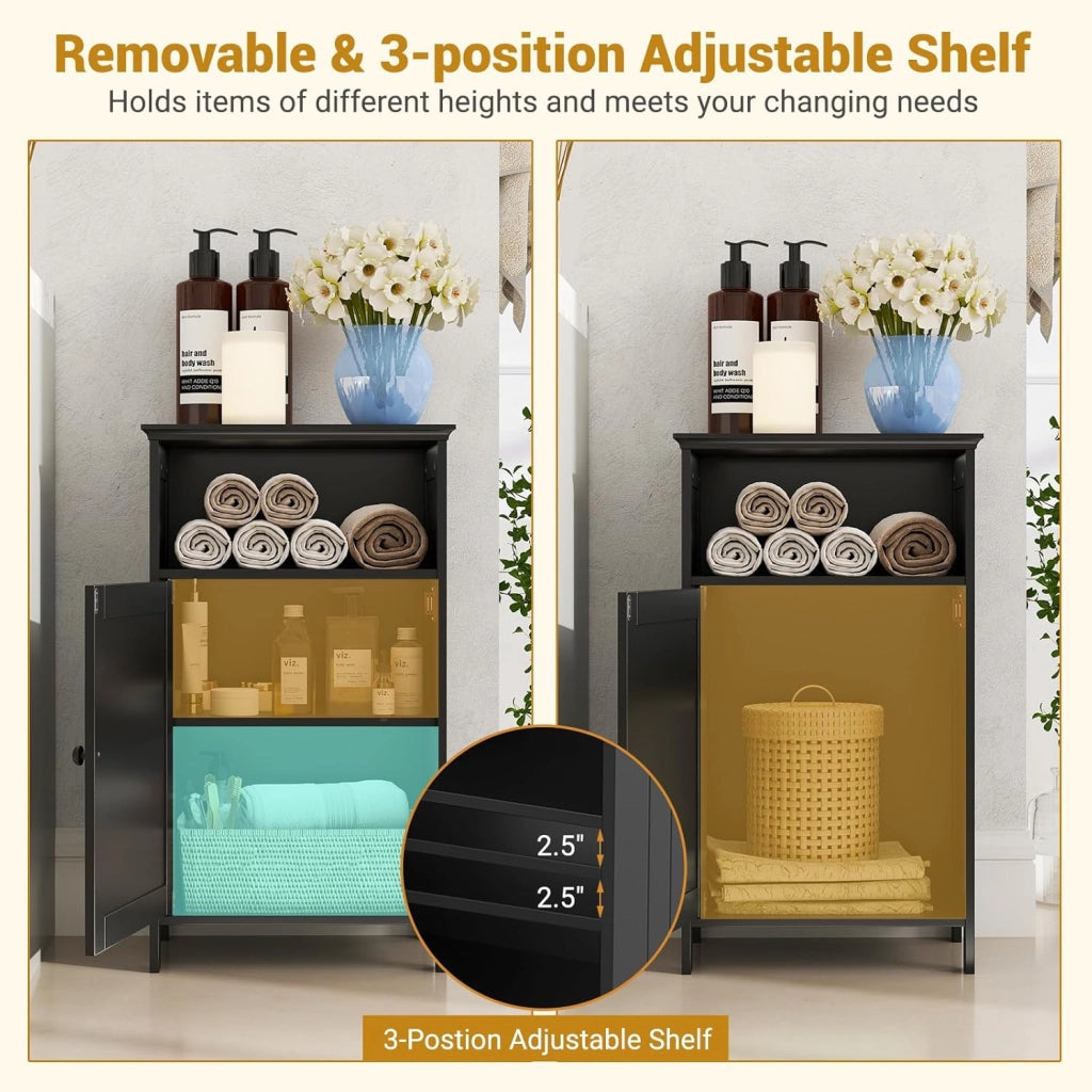 Mobile da bagno in legno con porta singola e ripiano regolabile per camera da letto, soggiorno, 40 x 30 x 70 cm, Bianco/Grigio/Nero (Nero)