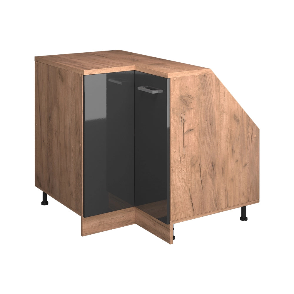 Mobile cucina angolare per sottotetto R-Line Antracite lucido/Rovere dorato 75.6 cm con 1 porta, carcassa dell’armadio profondità 60 cm Vicco