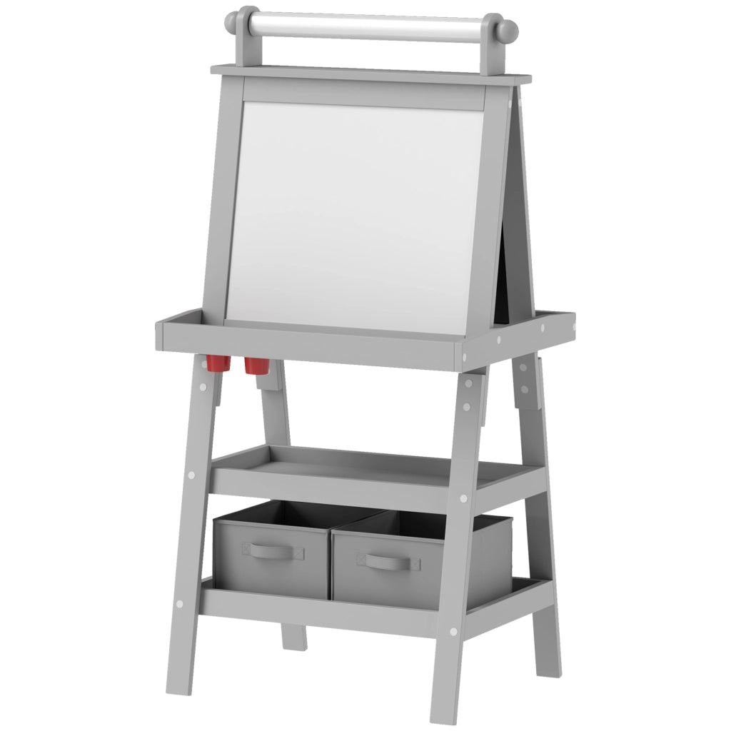 Tavolo da Disegno per Bambini 3 in 1 con Lavagna e Cestino ¨C Zephmum ¨C Grigio