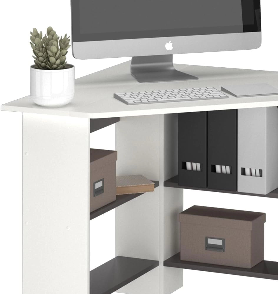 Scrivania angolare Arion, Bianco, 90 x 90 cm, per un utilizzo efficiente dello spazio con vani aperti
