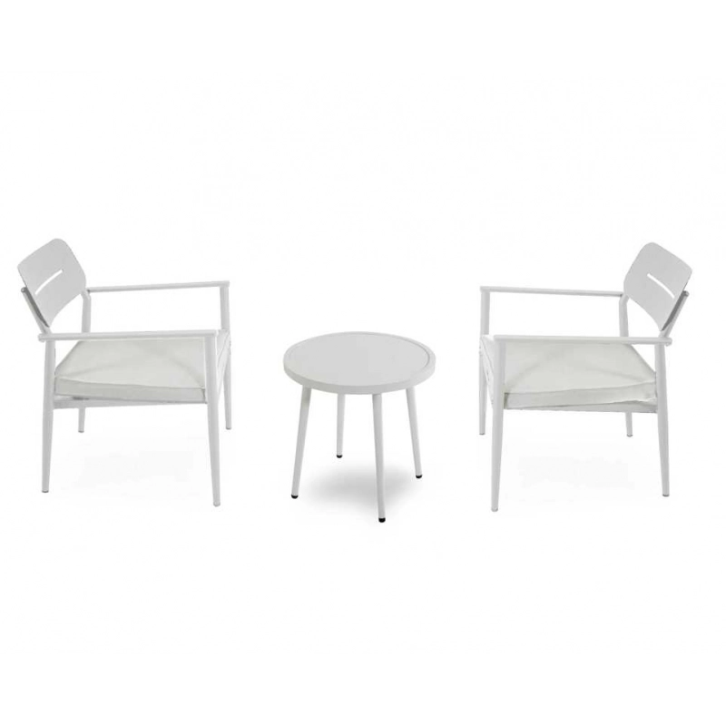 Poltrona alluminio Ibiza 2 pezzi con tavolino tondo bianco