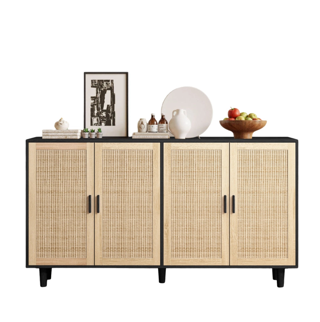 Armadio contenitore 4 ante in rattan; 158 x 40 x 88 cm; nero