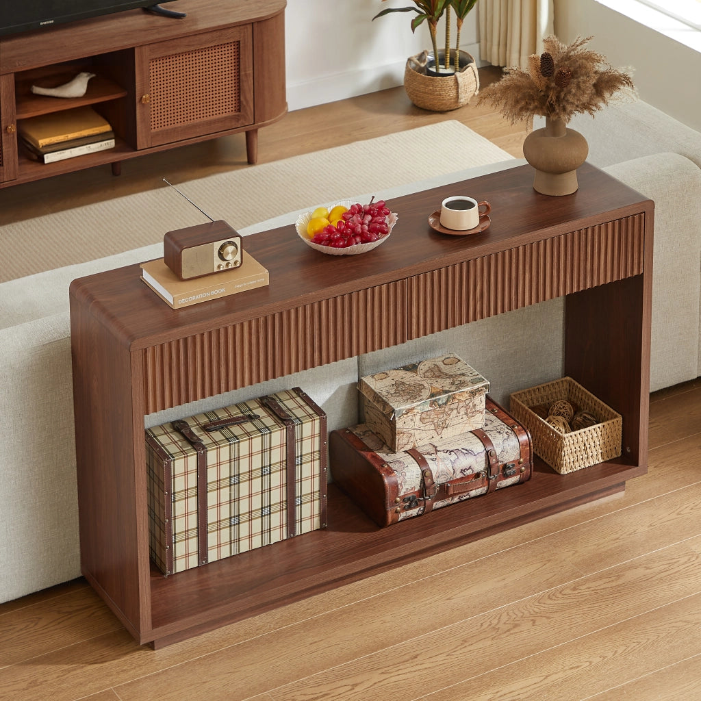 Consolle da ingresso 150x35x85 cm con 2 cassetti e ripiano aperto noce