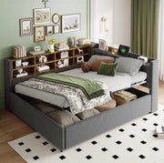 Divano letto imbottito 140x200 cm in velluto grigio con stoccaggio idraulico; USB e Type-C