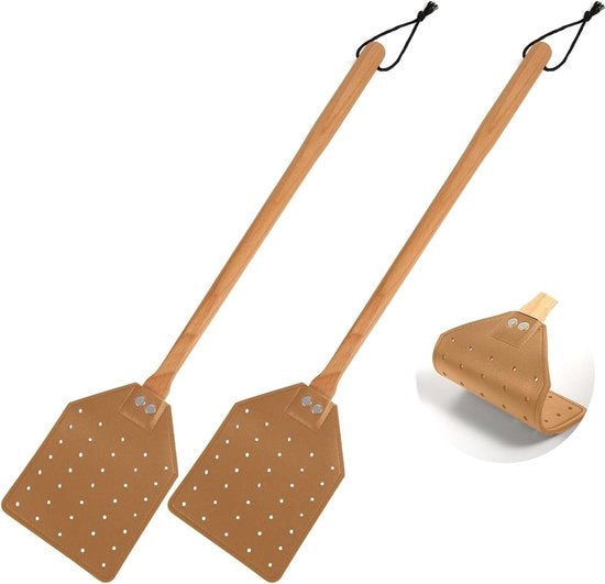 Pestuccio a Mano 2 pezzi in Pelle 495cm Lungo - Pescevoli Manuale con Manico in Legno - Utilizzo Interno ed Esterno - Marrone