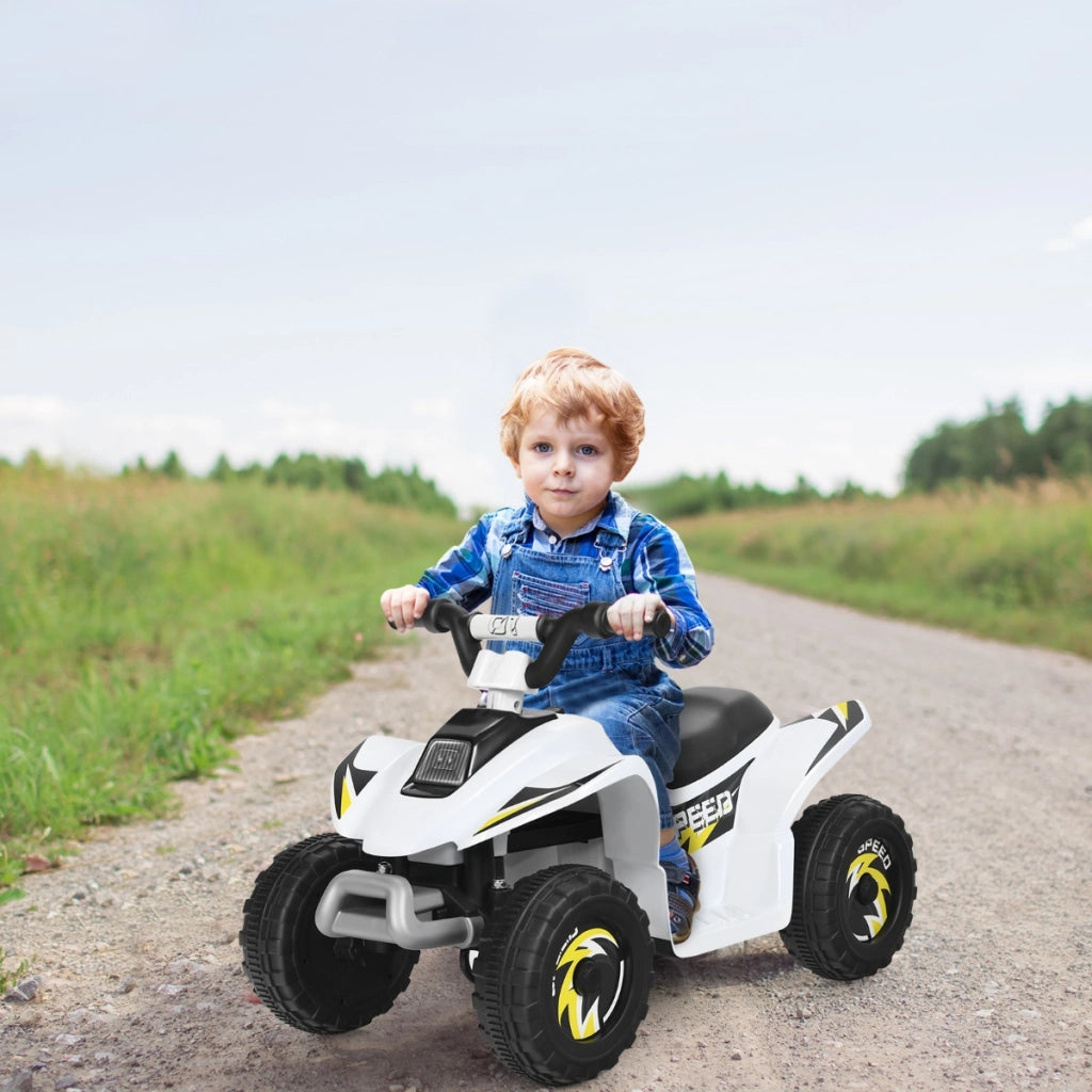 Quad cavalcabile alimentato a batteria 6V con velocit¨¤ massima 4,6 km/h, Mini quad ATV per bambini Bianco-Macchinine giocattoli