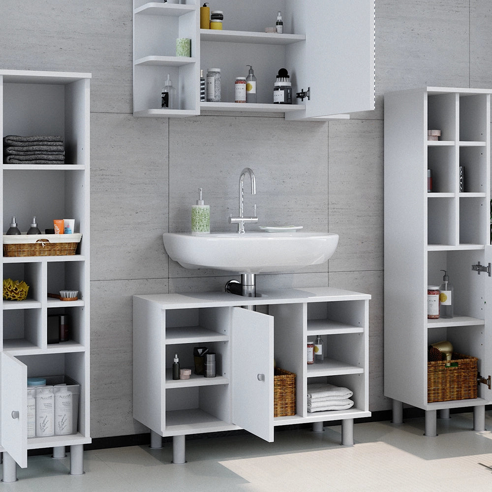 Vicco Set mobili bagno Bianco 4 parti, con armadio alto