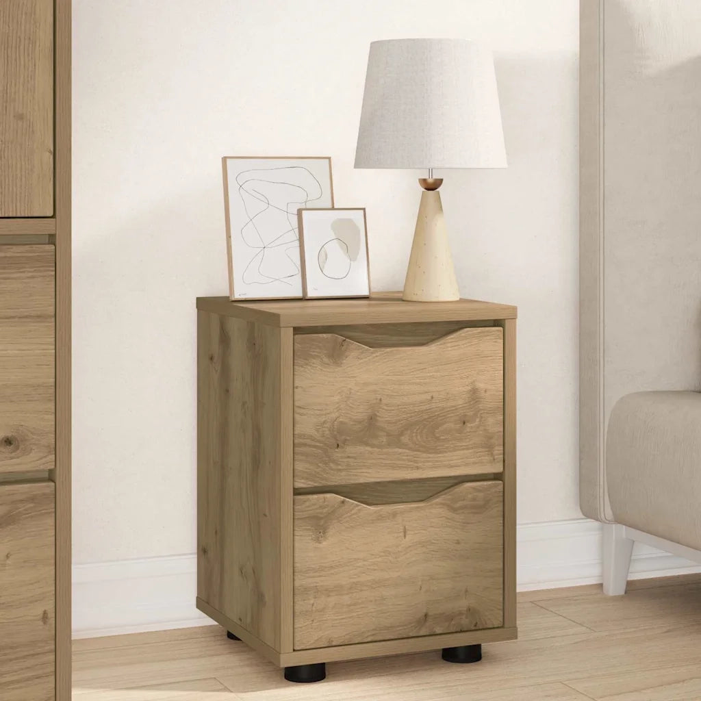 Set di 2 Comodini | Armadio da Notte | Mobiletto da notte Rovere artigianale 30,5 x 30 x 43 cm