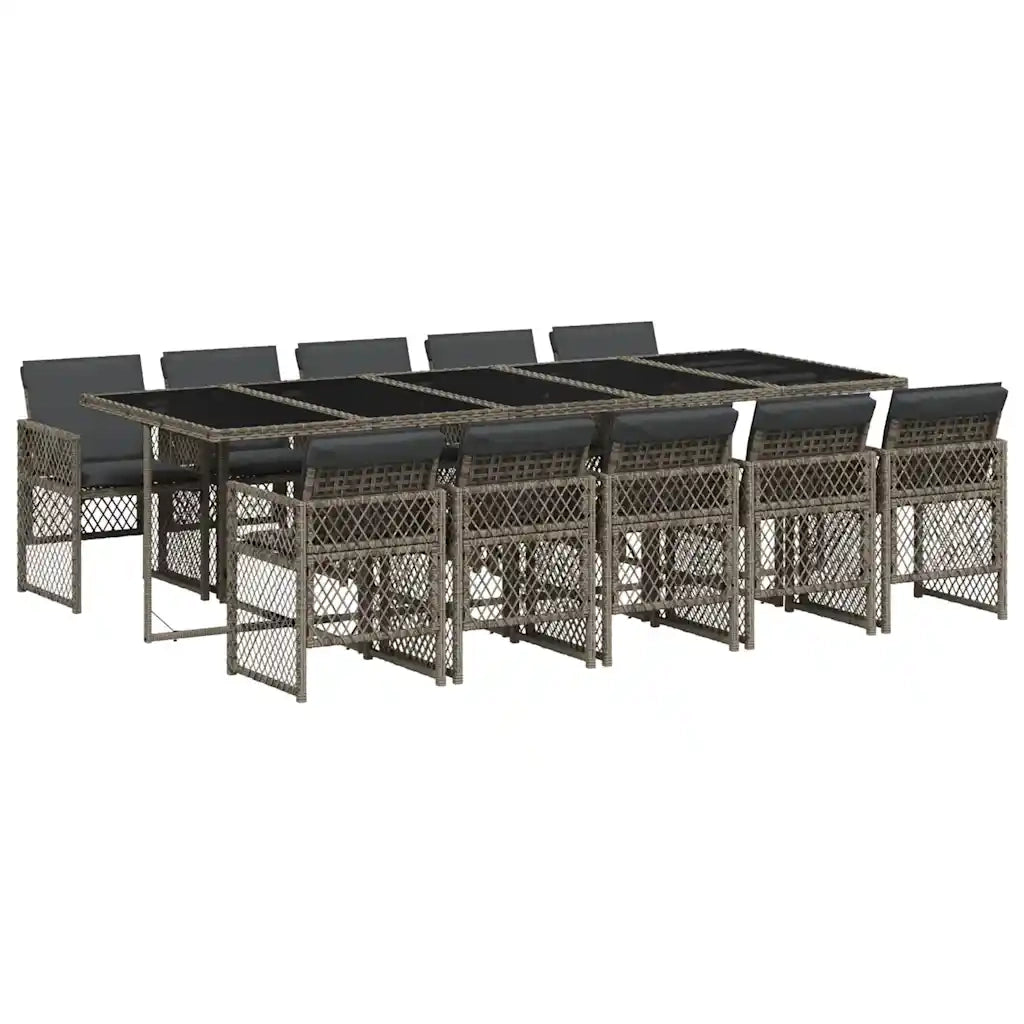 Set da Pranzo da Giardino 11pz con Cuscini in Polyrattan Grigio 3210752