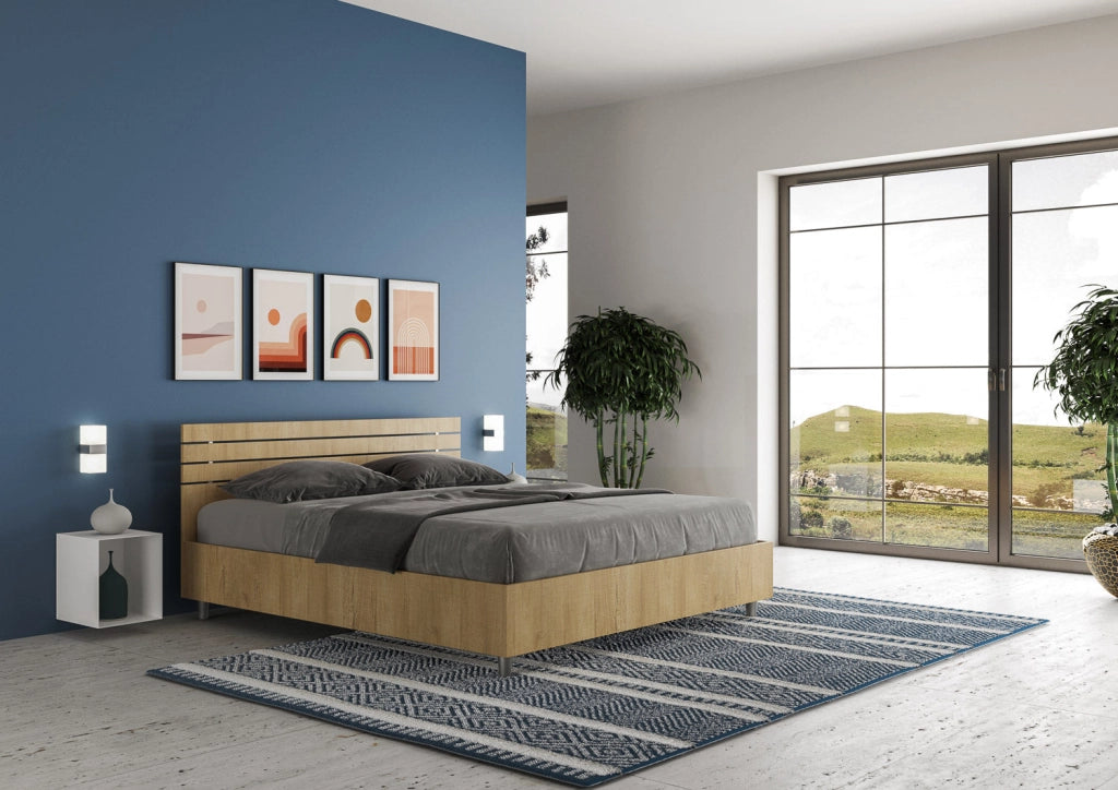 Letto Matrimoniale 160x190 cm con Rete Testata Doghe Dritta Ankel Quercia