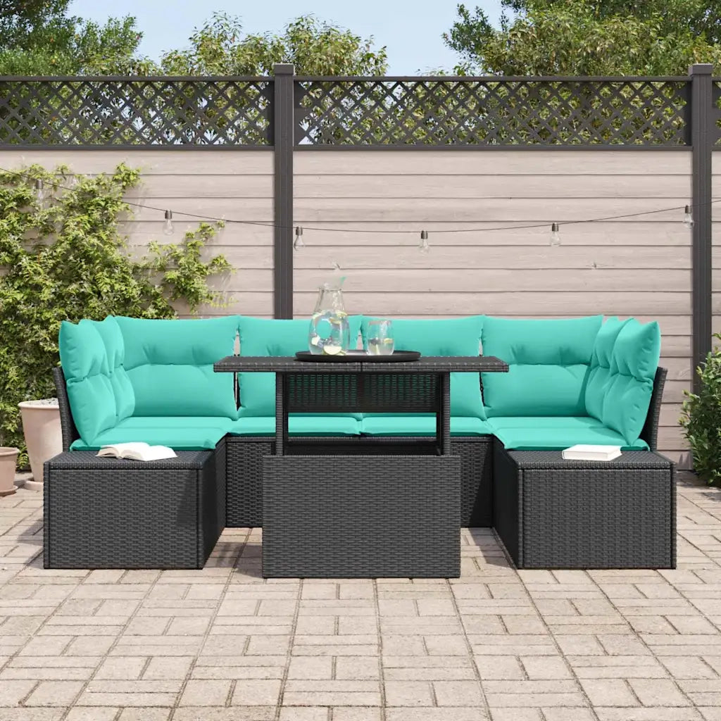 Set di divani 7 pz 6-Numero di posti Nero e Blu polyrattan 3349122