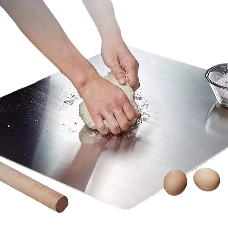Spianatoia Tagliere in Acciaio Inox 304 per Impastare, con Tappeto Antiscivolo Omaggio 80x48 cm
