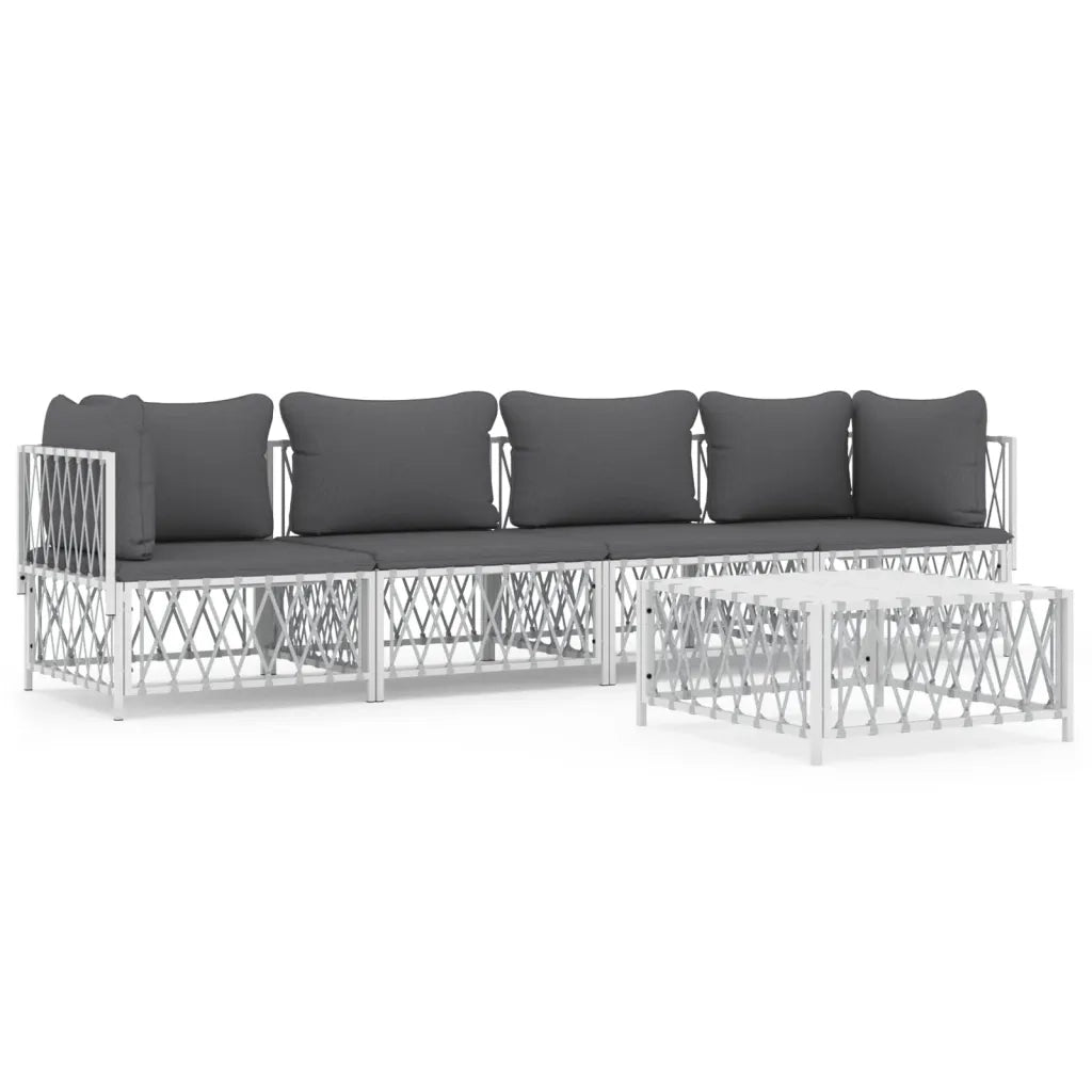 Set Salotto da Giardino 5 pz con Cuscini in Acciaio Bianco 3186822