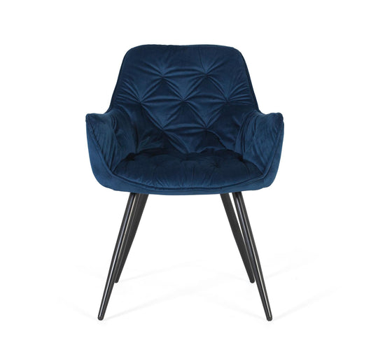 Set di due sedie rivestite in velluto e gambe in acciaio