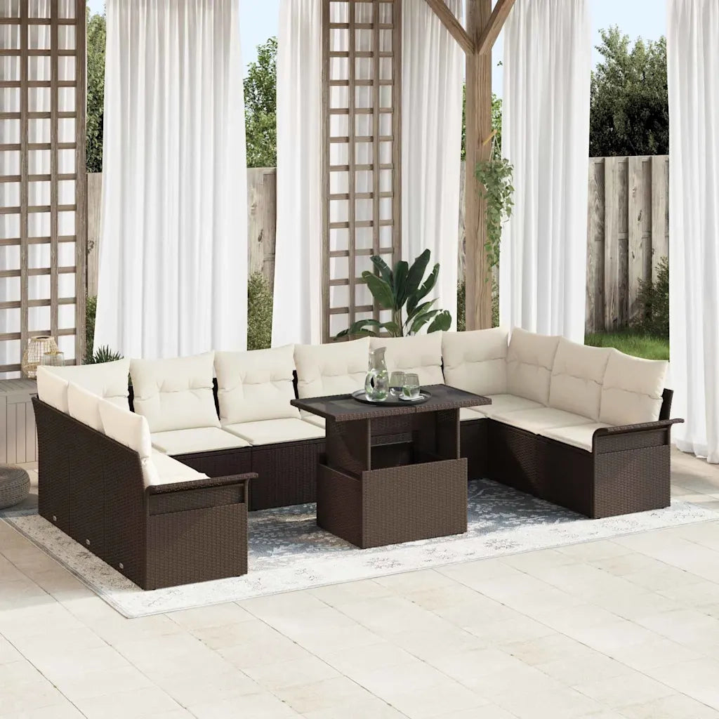 Set Divano da Giardino con cuscino 11 pcs Marrone Poly Rattan 3348354